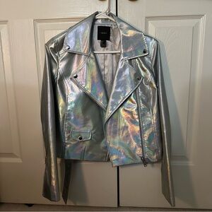 Faux Leather Holo Silver Moto Jacket